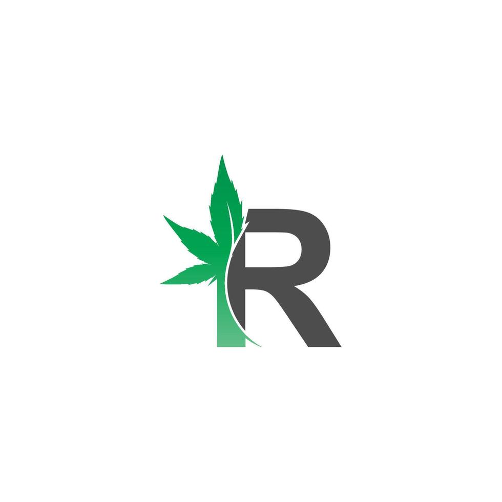 bokstaven r logotyp ikon med cannabis blad design vektor