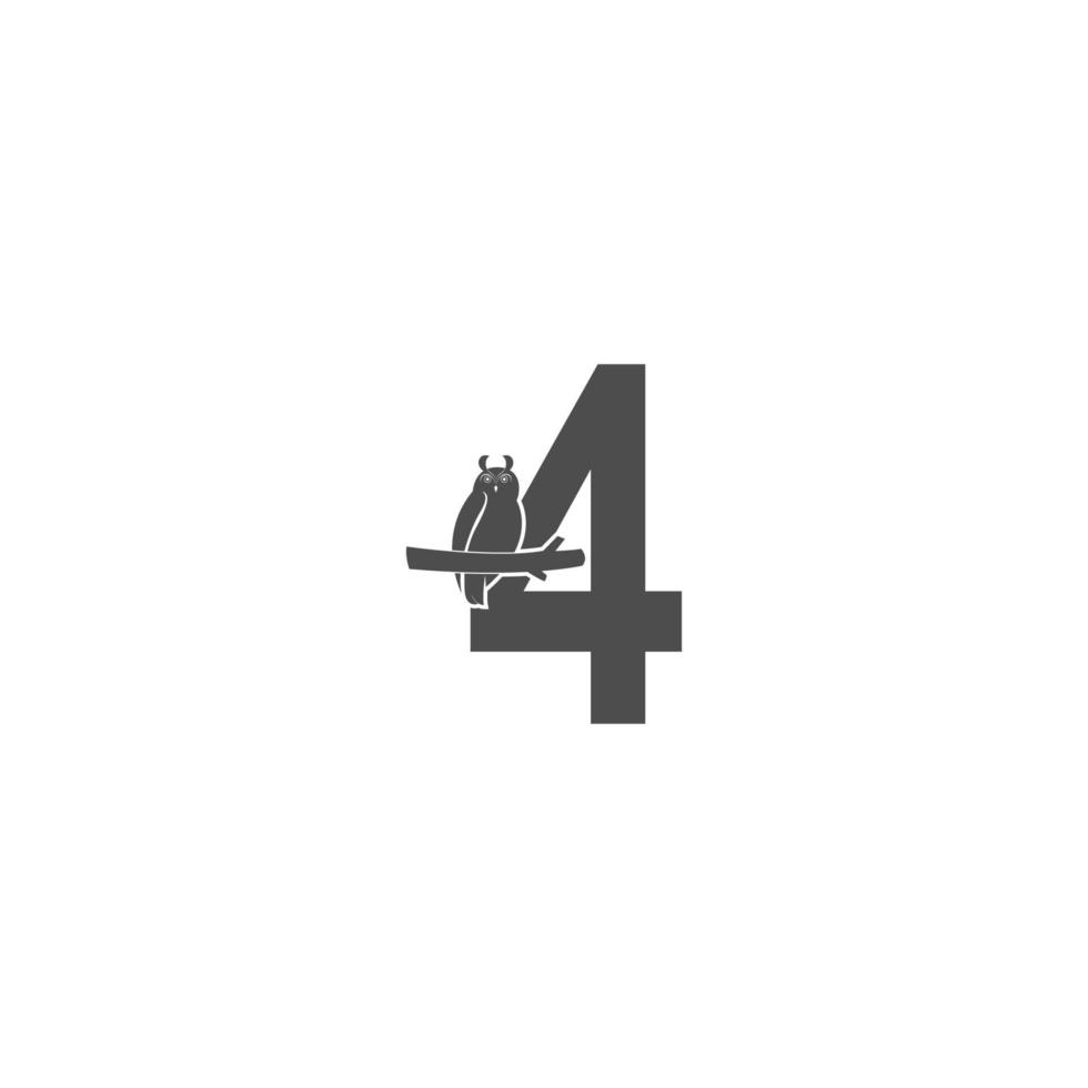 nummer 4 logotyp ikon med uggla ikon design vektor