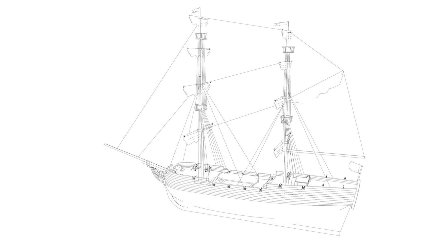 klassisk segelbåt i lineart stil vektor