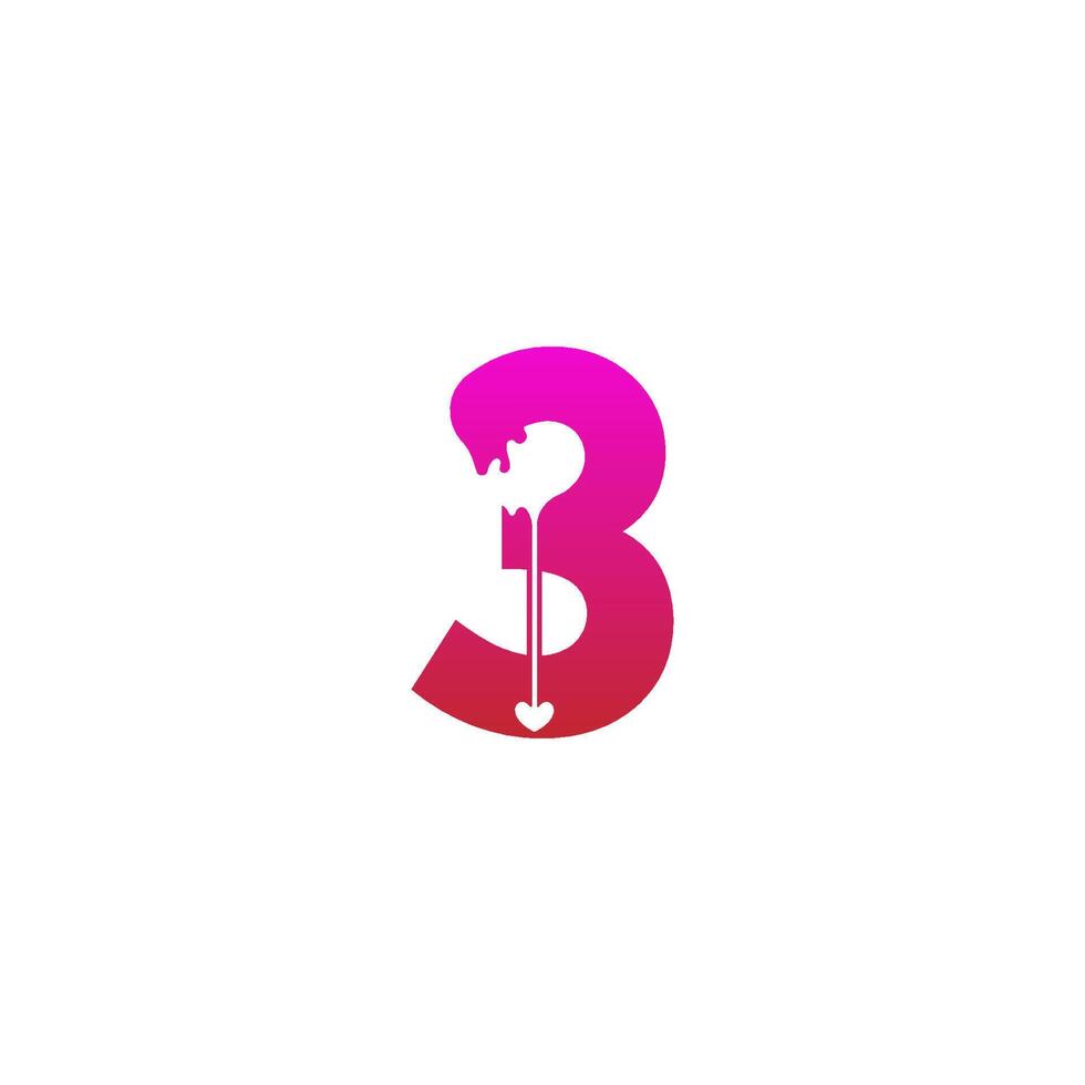 nummer 3 logotyp ikon med smältande kärlek symbol designmall vektor