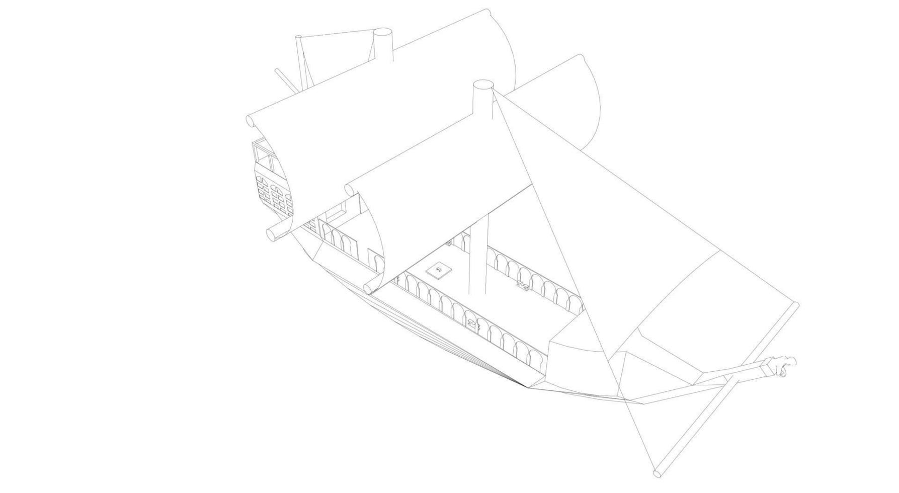 klassisk segelbåt i lineart stil vektor