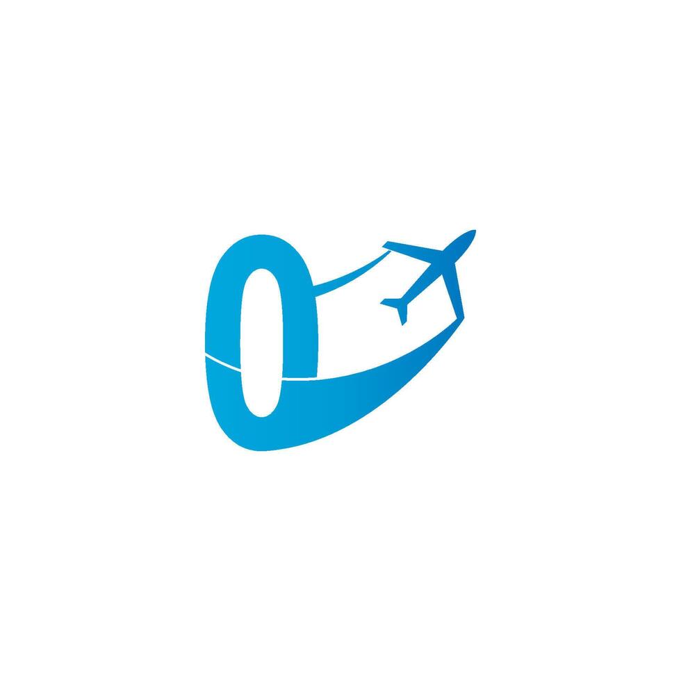 Nummer 0 mit Flugzeug-Logo-Icon-Design-Vektor-Illustration vektor