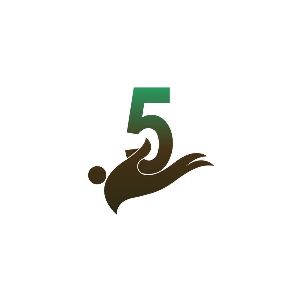 nummer 5 logotyp ikon med människor hand design symbol mall vektor