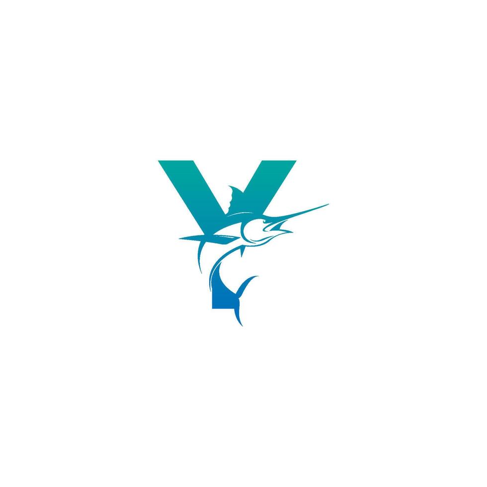 bokstaven y logotyp ikon med fisk design symbol mall vektor
