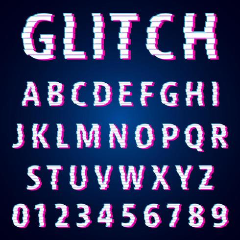 Set von Buchstaben und Zahlen Glitch-Effekt-Design vektor