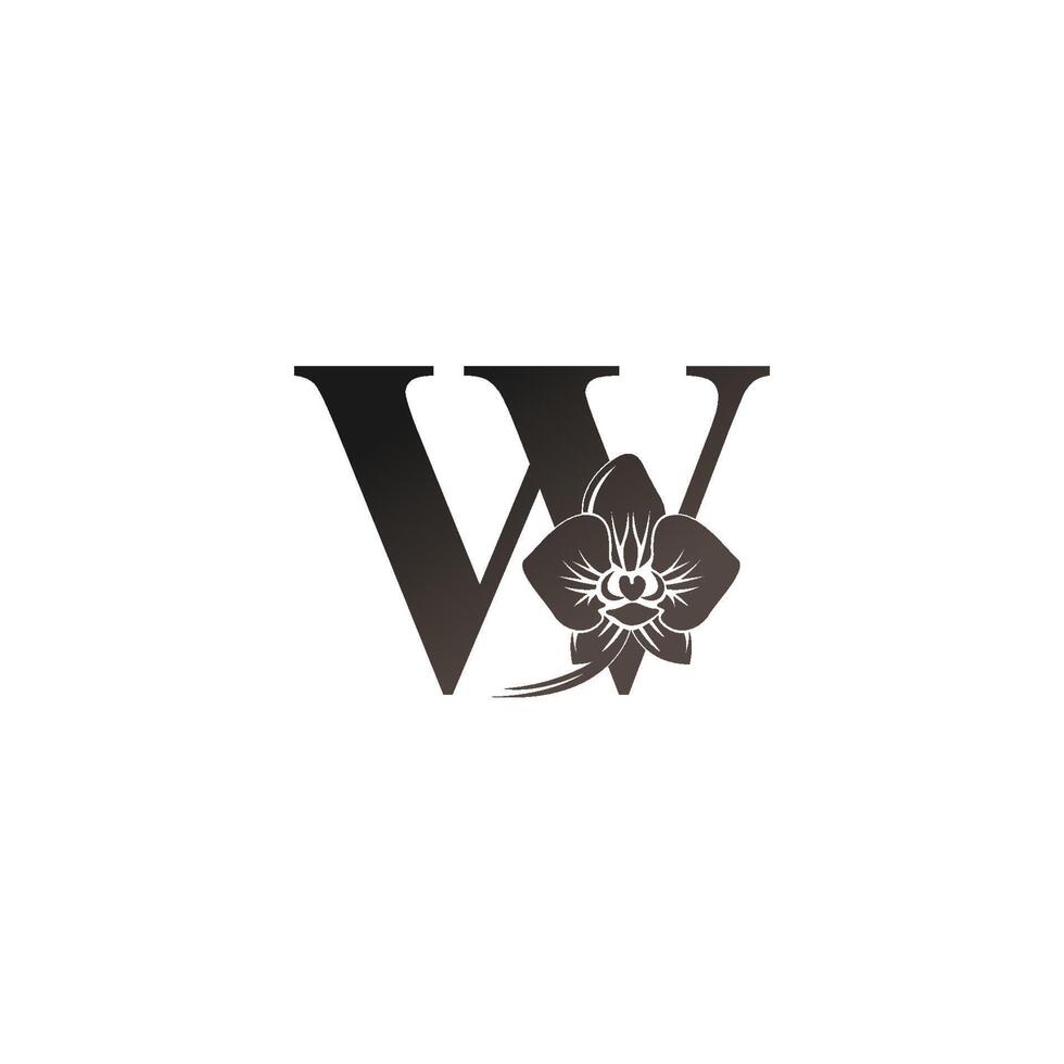 Buchstabe w Logo-Symbol mit schwarzem Orchideen-Designvektor vektor
