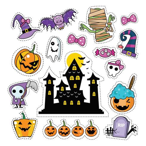 Halloween Ikon Klistermärke Patches Set vektor