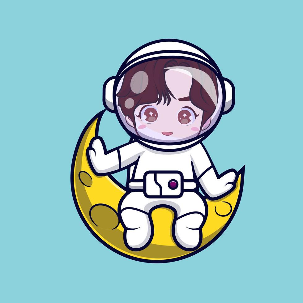 stilig, söt astronaut sitter på en måne vektor