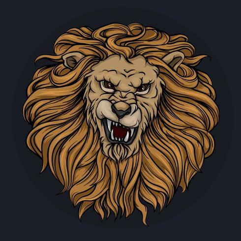 Der Kopf eines brüllenden Löwen mit einer Mähne vektor
