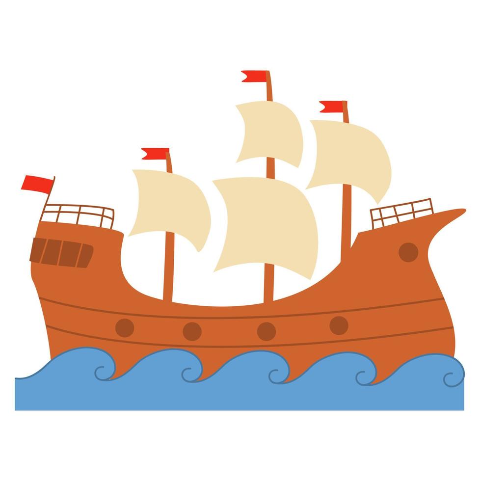 hölzernes schiff der karikatur für sea.sailing ship.isolated auf weißem hintergrund. Flache Vektorgrafik im Artoon-Stil. vektor