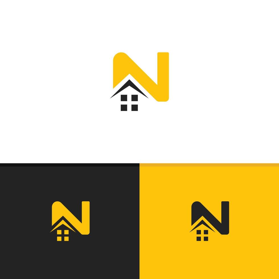 bokstaven n och hem ikon design vektor
