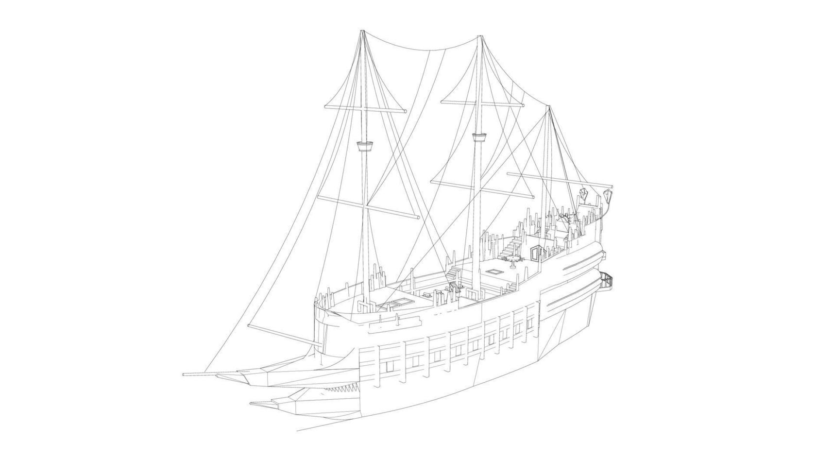 klassisk segelbåt i lineart stil vektor