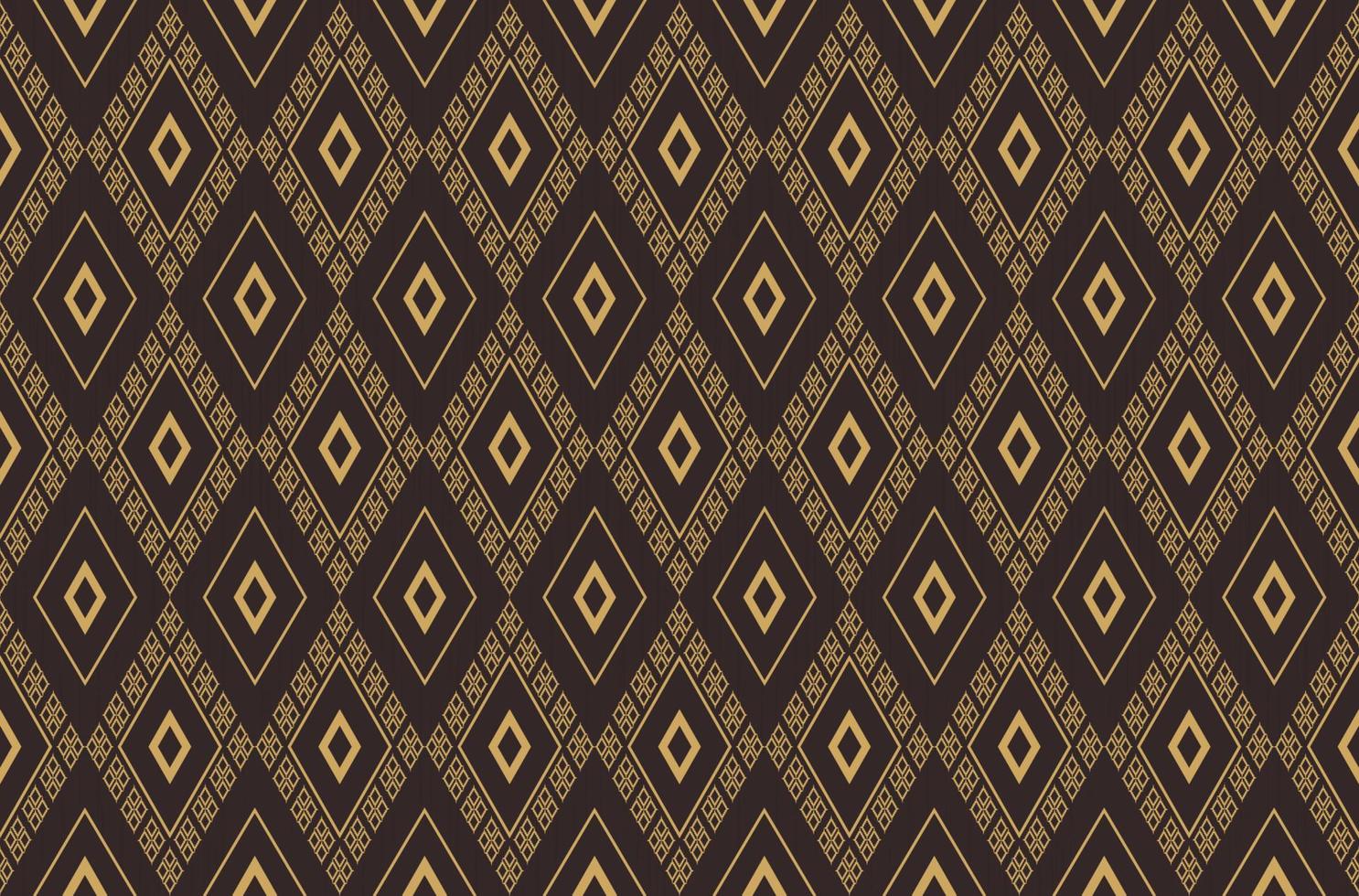 ikat ethnische rhombus geometrische form nahtloses muster luxus dunkelbrauner goldfarbener hintergrund. Verwendung für Stoffe, Textilien, Innendekorationselemente, Verpackungen. vektor