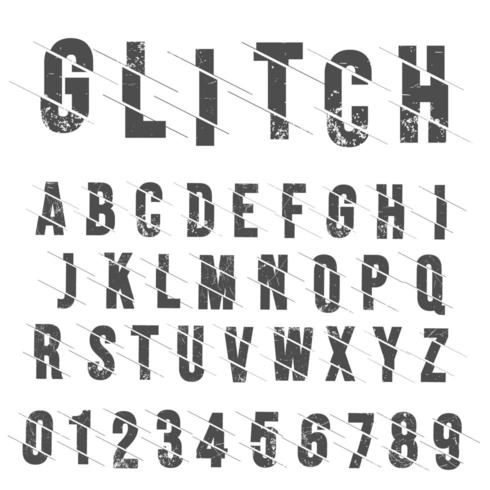 Glitch typsnitt alfabetet mall vektor