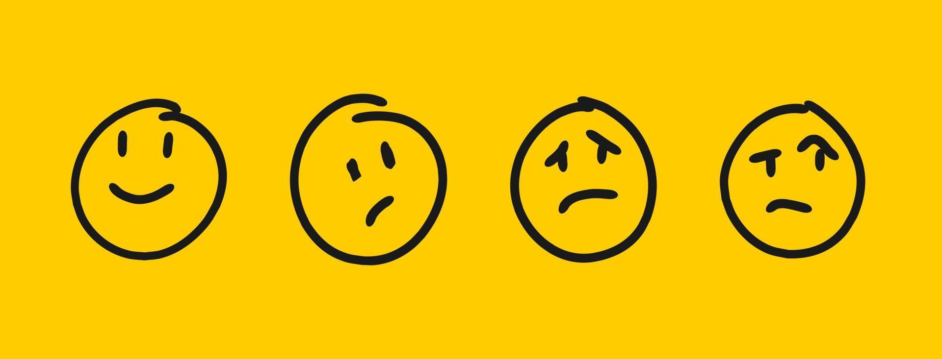 handgezeichnetes emoji emoticon gesicht einfaches lächeln verwirrt traurig und zweifel süße gesichter vektor