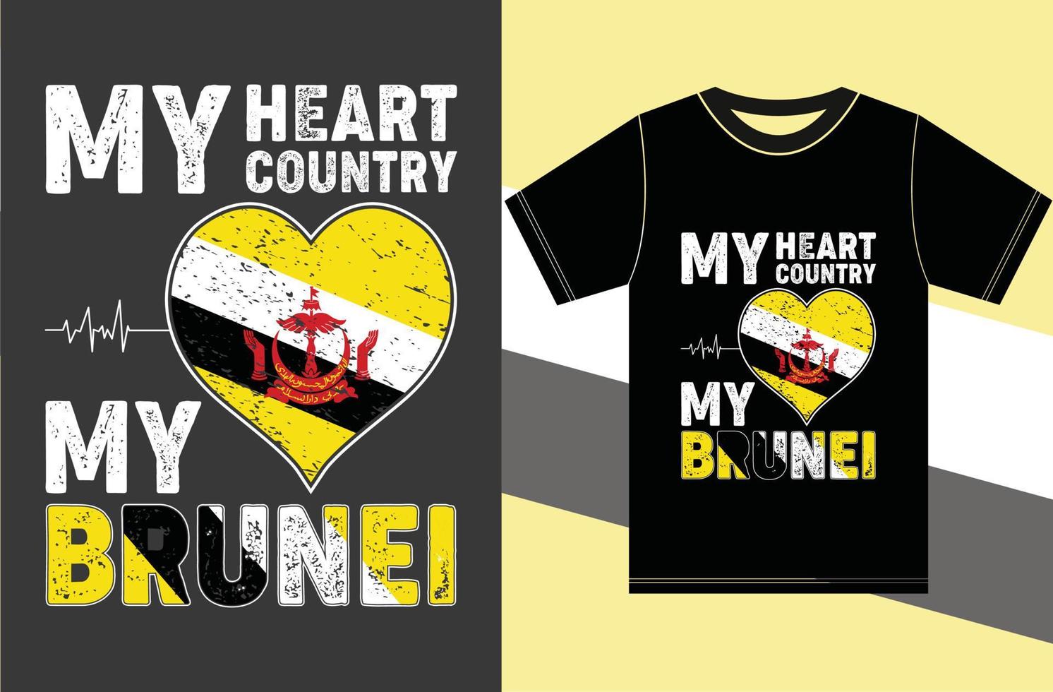 mitt hjärta, mitt land, min brunei.brunei flagga t-shirt design. vektor