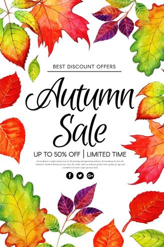 Vacker akvarell Autumn Leaves Sale affisch vektor