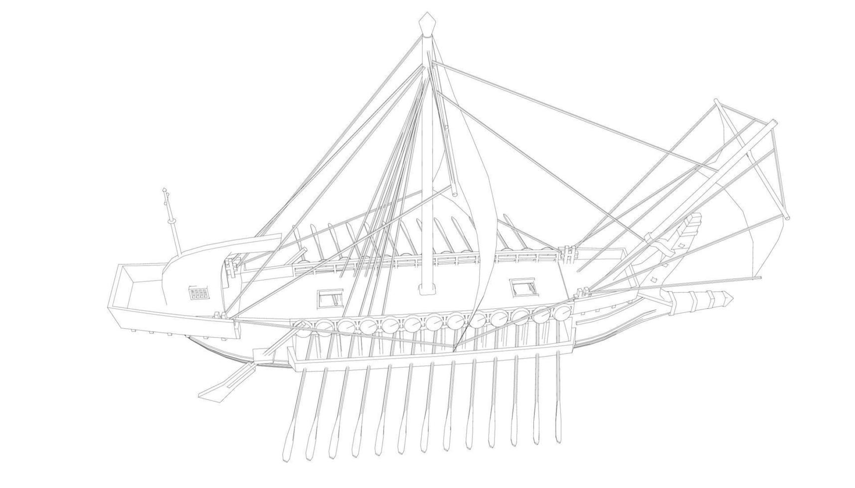 klassisk segelbåt i lineart stil vektor