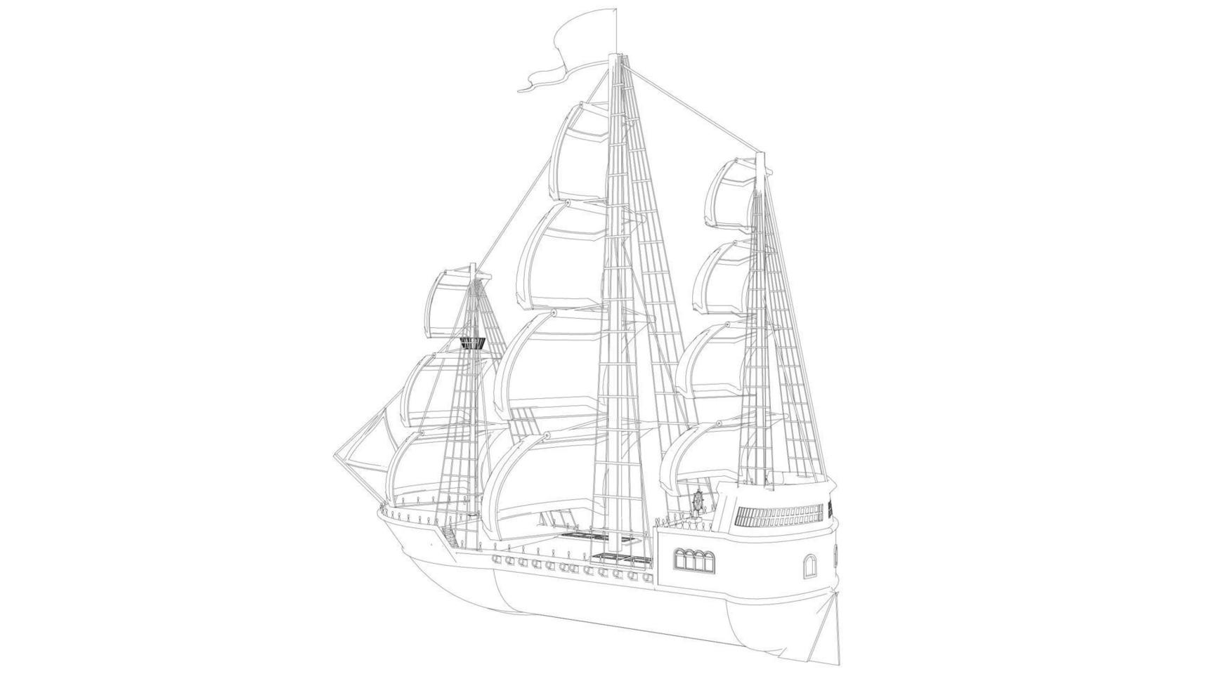 klassisk segelbåt i lineart stil vektor