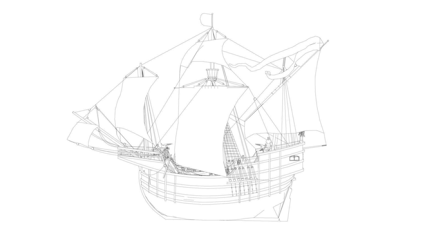 klassisk segelbåt i lineart stil vektor