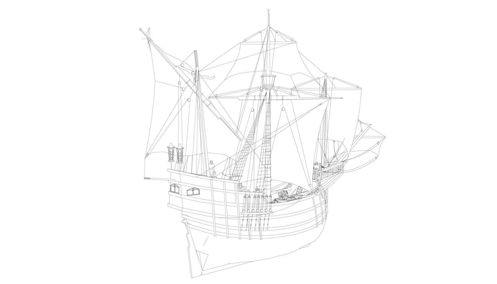 klassisk segelbåt i lineart stil vektor