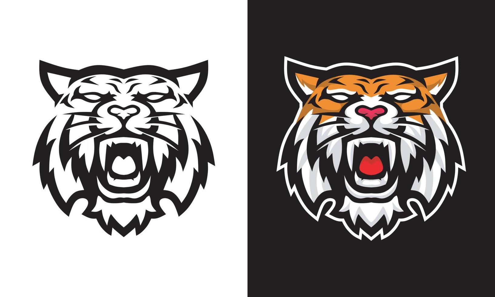 linjeillustration av ett rytande tigerhuvud i olika färgkombinationer, lämplig som tatuering eller maskot för sportlag vektor