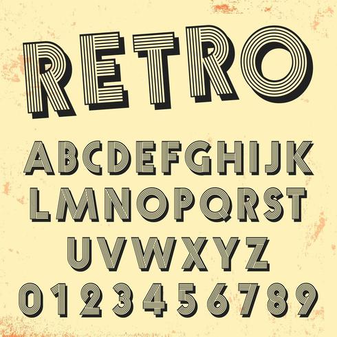 Retro linje typsnitt mall. Uppsättning av vintage bokstäver och siffrelinjer design vektor