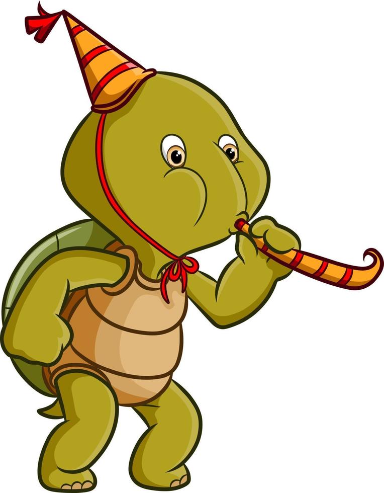 sköldpaddan firar födelsedagen och blåser i trumf vektor