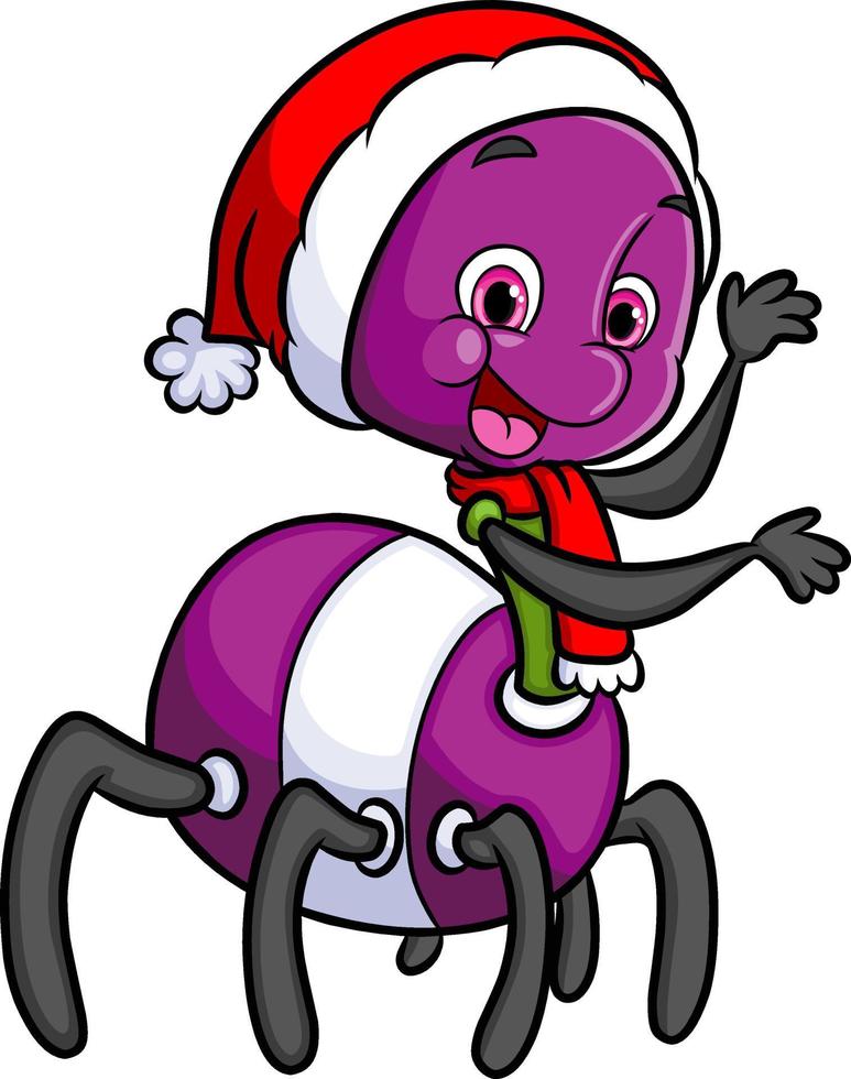 den söta spindeln bär jultomtens halsduk och hatt vektor