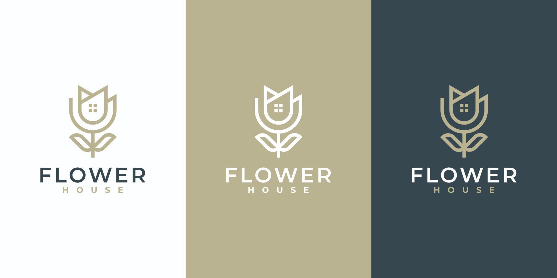 kreativ enkel blomma symbol med kombination hus logotyp design vektor