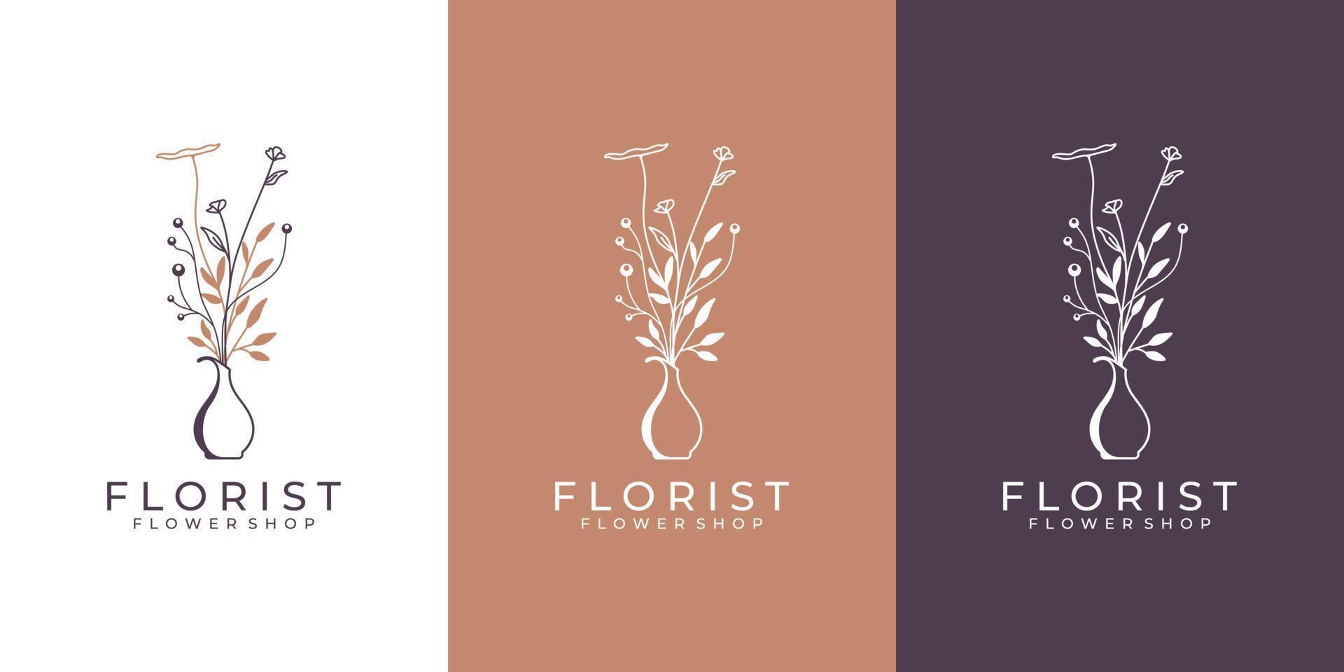 feminine handzeichnung blumenlogo designlinie kunststil vektor