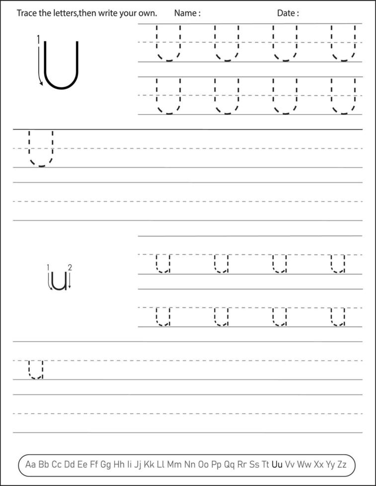 alfabet handstil praxis kalkylblad. alfabetisk aktivitet för förskolebarn och dagis. engelsk aktivitet för barn vektor