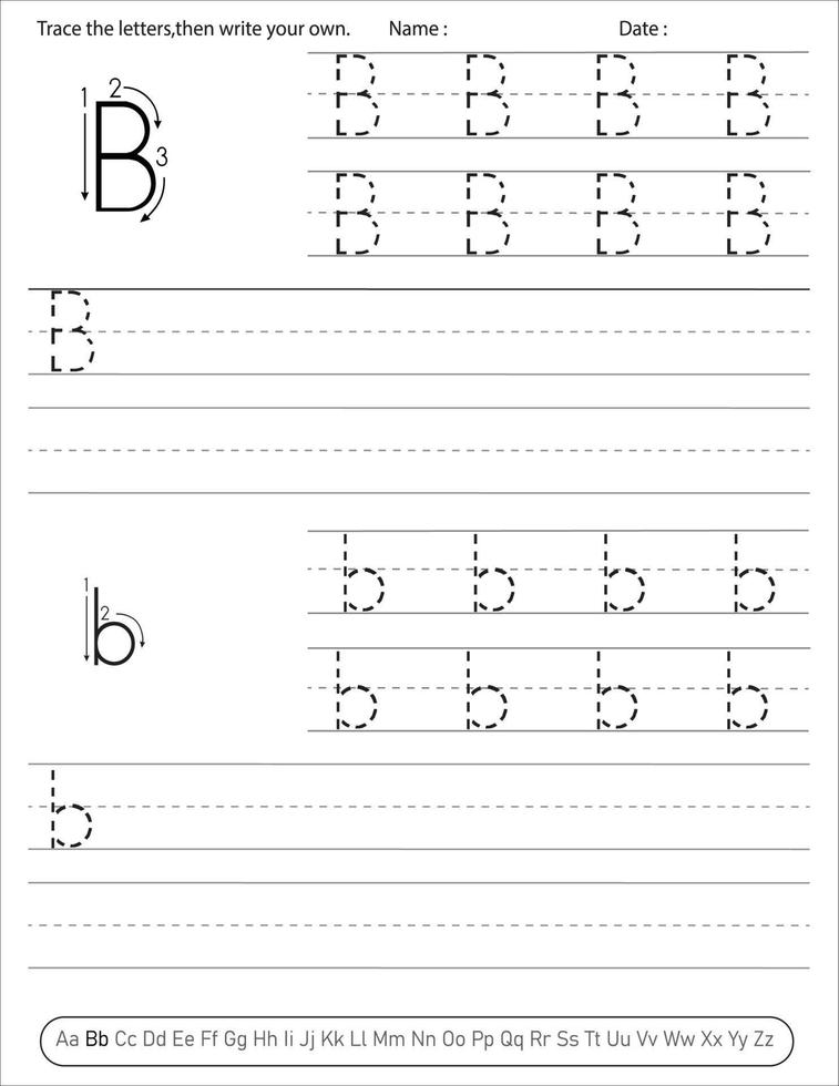 Arbeitsblatt zum Üben der Alphabet-Handschrift. Alphabet-Aktivität für Vorschulkinder und Kindergarten. Englisch Aktivität für Kinder vektor