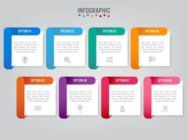 Geschäft Infografik Etiketten Vorlage mit 8 Optionen vektor