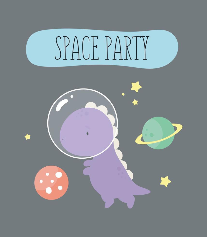 süßer Dinosaurier-Kosmonaut und Planeten. für Kindersachen, Karten, Poster, Banner, Bücher, Bedrucken der Packung, Bedrucken von Kleidung, Stoff, Tapete, Textil oder Geschirr. Vektor-Illustration. vektor