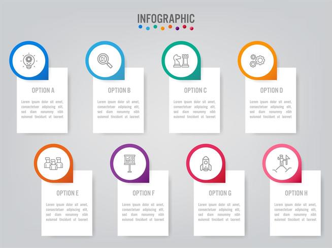 Geschäft Infografik Etiketten Vorlage mit 8 Optionen vektor