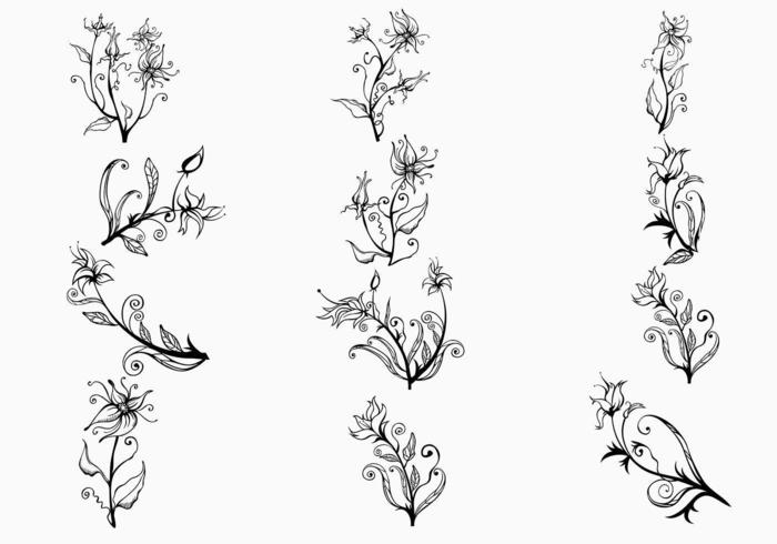 Handdragen Flower Vectors Pack