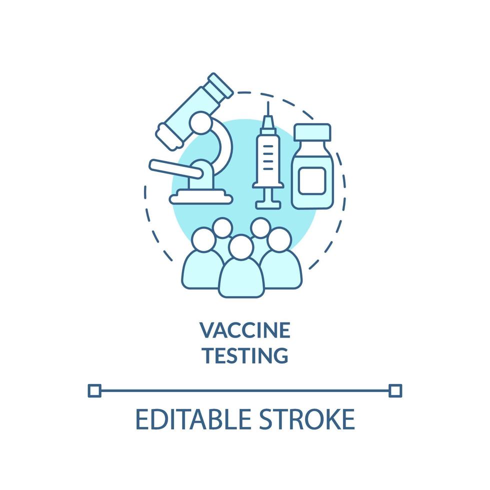 vaccin testning turkos konceptikon. arbeta på motgift. saker som ska testas abstrakt idé tunn linje illustration. isolerade konturritning. redigerbar linje. arial, otaliga pro-bold typsnitt som används vektor