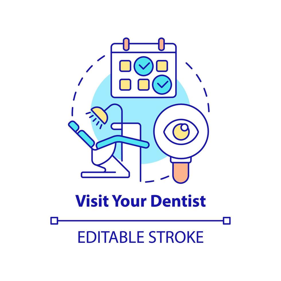 besök tandläkare koncept ikon. tandfasader eftervård abstrakt idé tunn linje illustration. riskförebyggande av tandköttssjukdomar. isolerade konturritning. redigerbar linje. arial, otaliga pro-bold typsnitt som används vektor