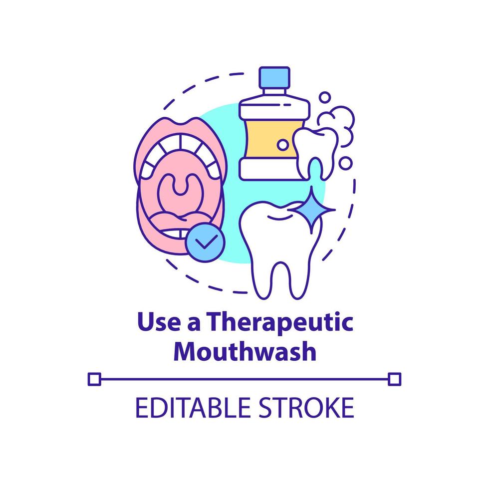 använda terapeutiska munvatten koncept ikon. parodontit förebyggande abstrakt idé tunn linje illustration. reducerande bakterier. isolerade konturritning. redigerbar linje. arial, otaliga pro-bold typsnitt som används vektor