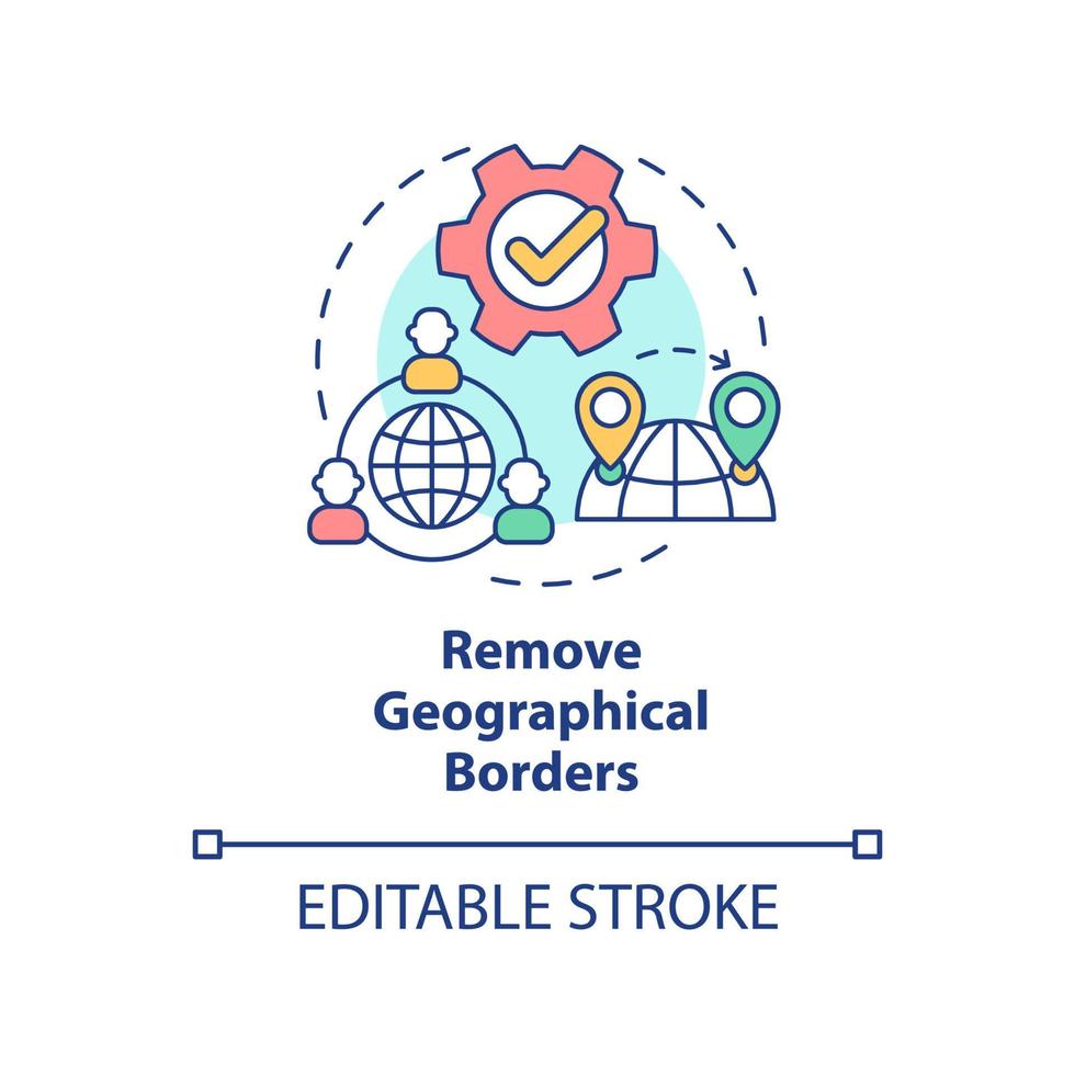 Symbol für das Konzept der geografischen Grenzen entfernen. vorteile des ucaas-systems abstrakte idee dünne linienillustration. isolierte Umrisszeichnung. editierbarer Strich. Arial, unzählige pro-fette Schriftarten verwendet vektor