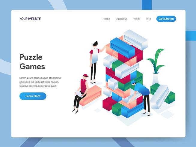 Landningssidesmall för pusselspel Isometrisk vektor