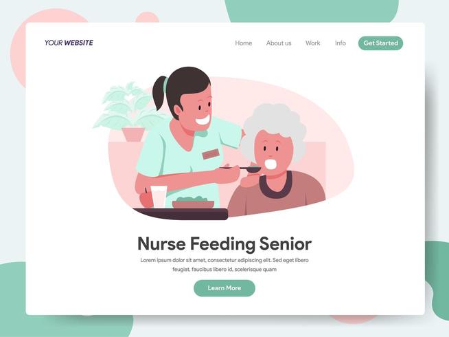 Landing Page Template von Krankenschwester Fütterung Senior vektor