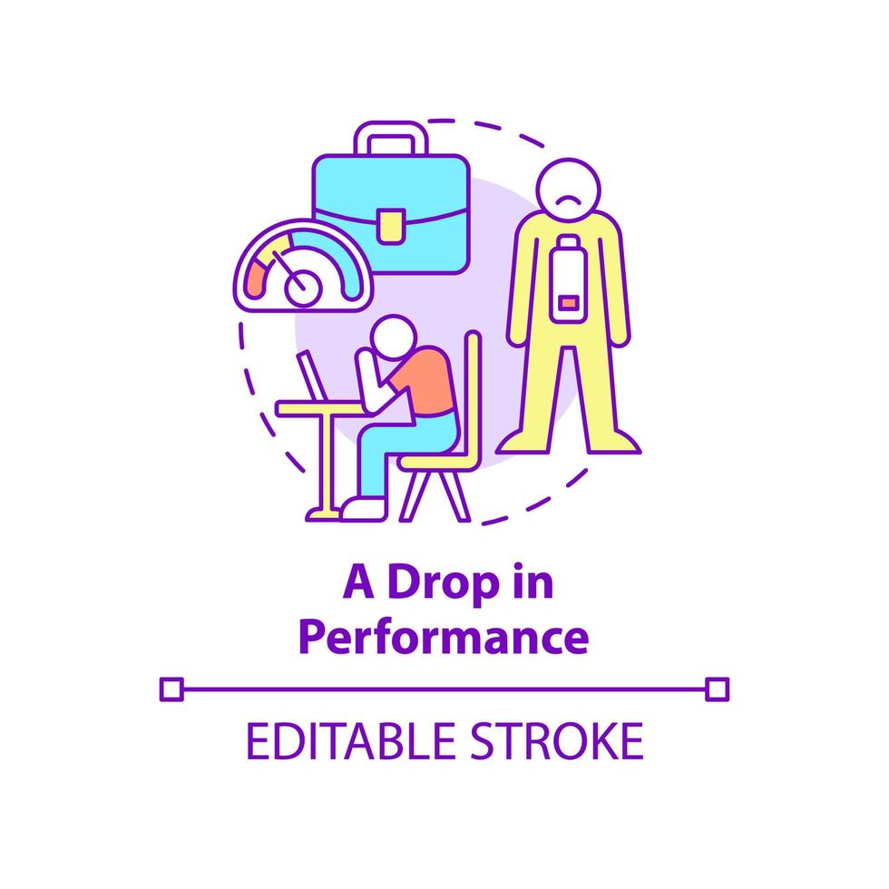 Symbol für das Leistungskonzept. Müdigkeit und Burnout. angst vor harter arbeit abstrakte idee dünne linie illustration. isolierte Umrisszeichnung. editierbarer Strich. Roboto-Medium, unzählige pro-fette Schriftarten verwendet vektor