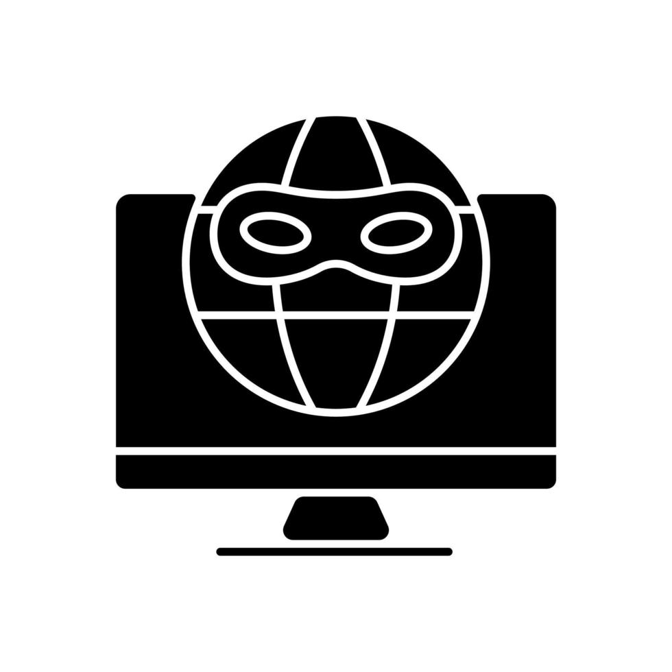 Schwarzes Glyphen-Symbol im Dark Web. verstecktes Internet. spezifischer Webbrowser für den Zugriff. illegaler anonymer Markt. Overlay-Netzwerk. Schattenbildsymbol auf Leerraum. vektor isolierte illustration