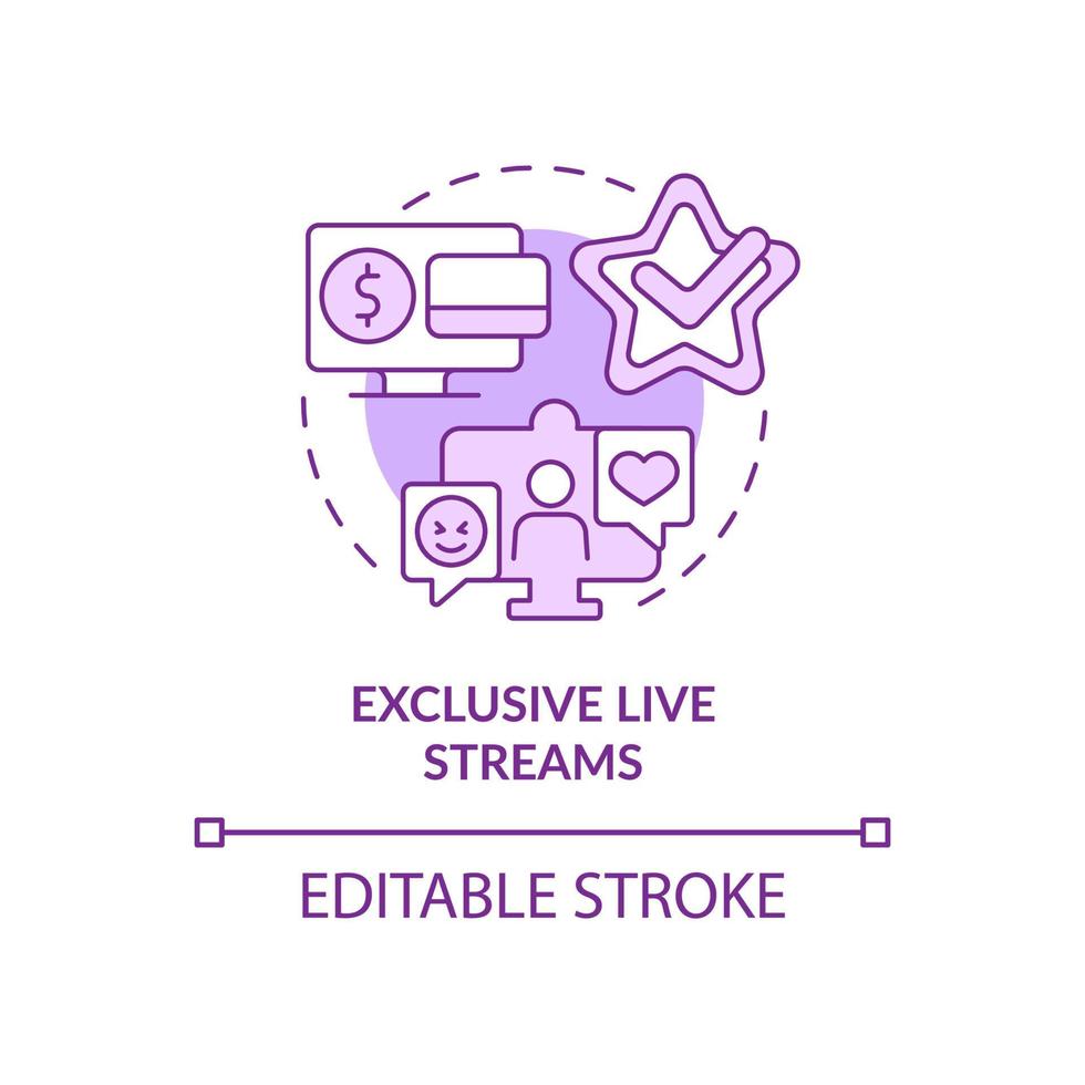 exklusives Symbol für das lila Live-Stream-Konzept. bezahlte abonnementvorteile abstrakte idee dünne linie illustration. isolierte Umrisszeichnung. editierbarer Strich. Roboto-Medium, unzählige pro-fette Schriftarten verwendet vektor