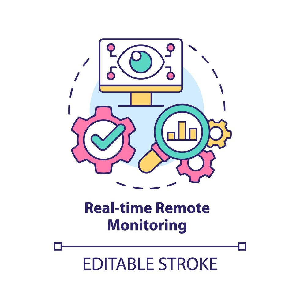 Symbol für das Konzept der Echtzeit-Fernüberwachung. Steuerung von Systemen aus der Ferne abstrakte Idee dünne Linie Abbildung. isolierte Umrisszeichnung. editierbarer Strich. Roboto-Medium, unzählige pro-fette Schriftarten verwendet vektor
