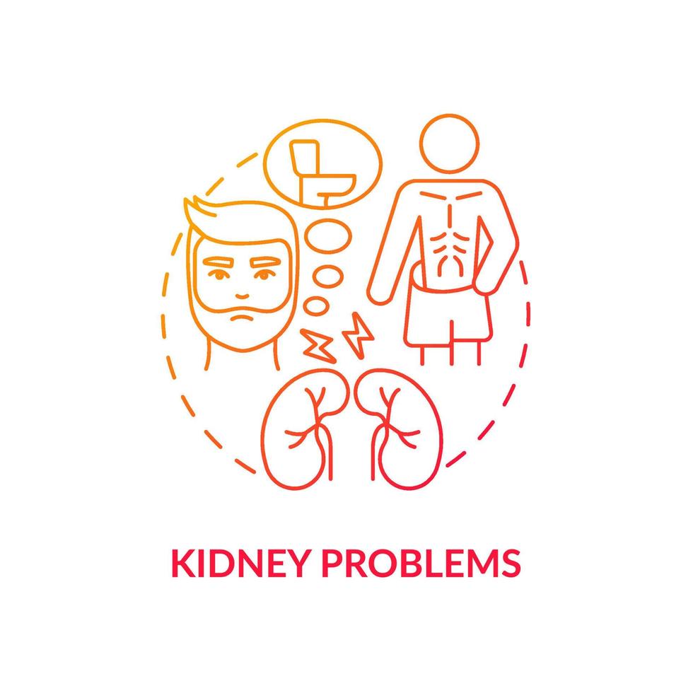 njurproblem röd gradient koncept ikon. störning i blodfiltreringsorgan. njursjukdom abstrakt idé tunn linje illustration. isolerade konturritning. roboto-medium, otaliga pro-bold typsnitt som används vektor