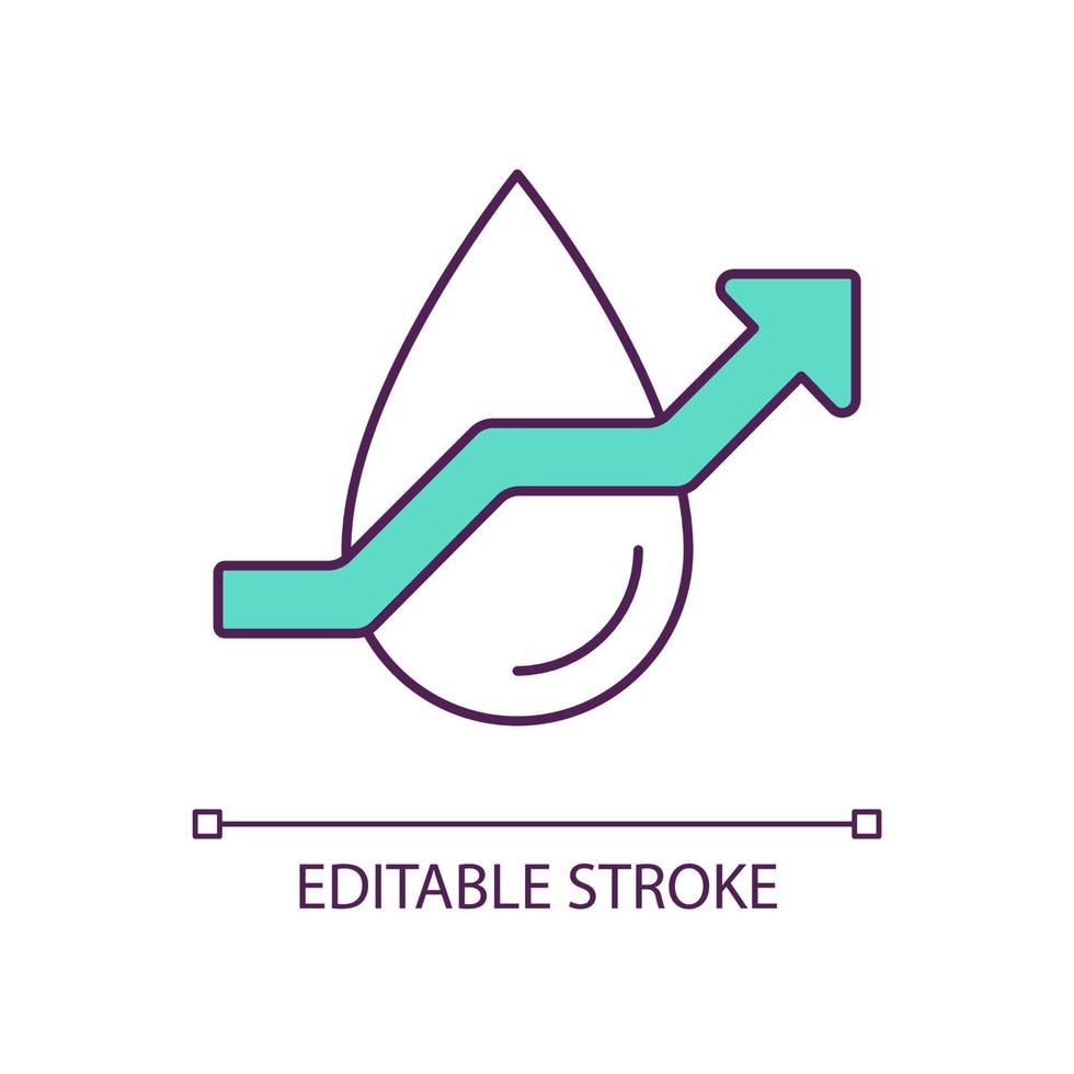 droppe och stigande pil rgb färgikon. lösa ekologiska problem. skydda vattenkällor. isolerade vektor illustration. enkel fylld linjeritning. redigerbar linje. arial teckensnitt som används