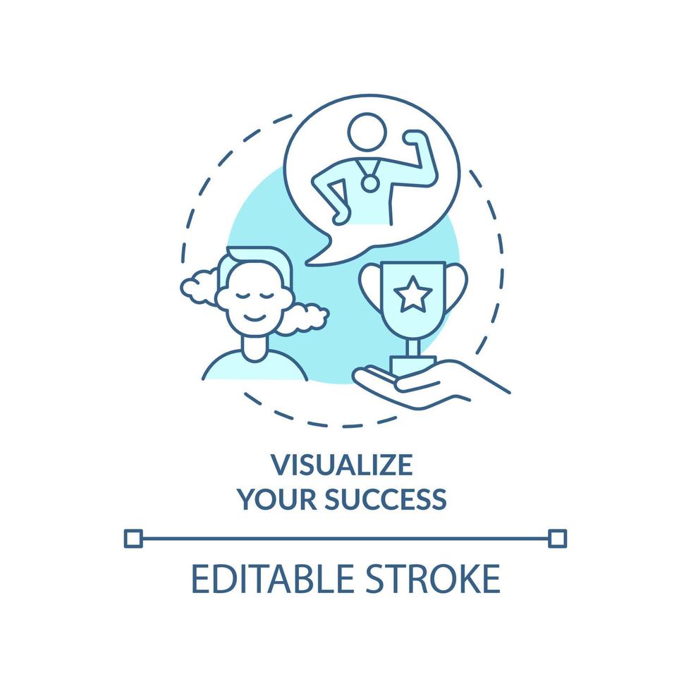 visualisera din framgång turkos konceptikon. positiva tankar abstrakt idé tunn linje illustration. isolerade konturritning. redigerbar linje. roboto-medium, otaliga pro-bold typsnitt som används vektor